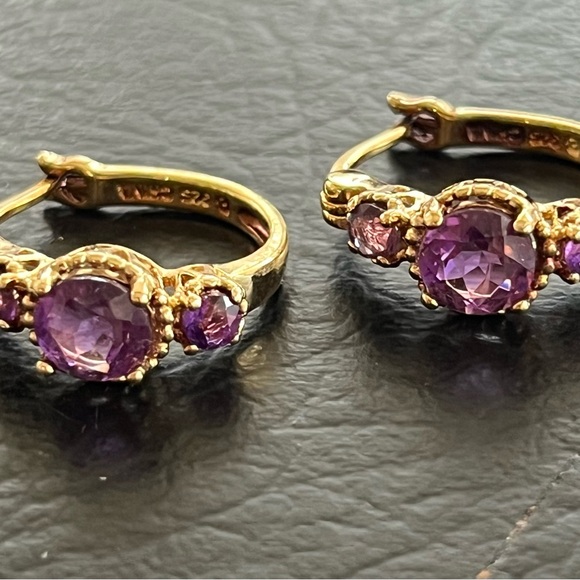 Sterling silver gold overlay purple amethyst Ross Simons earrings - Picture 4 of 6